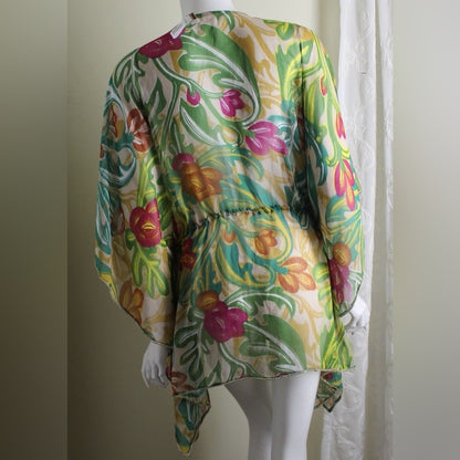 SIZE OS Coldwater Creek Floral Sheer Kimono - Green and Pink