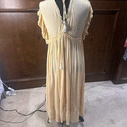 SIZE S Free People Yellow Resort Sundress w/Plunge Neckline, Flutter Sleeves