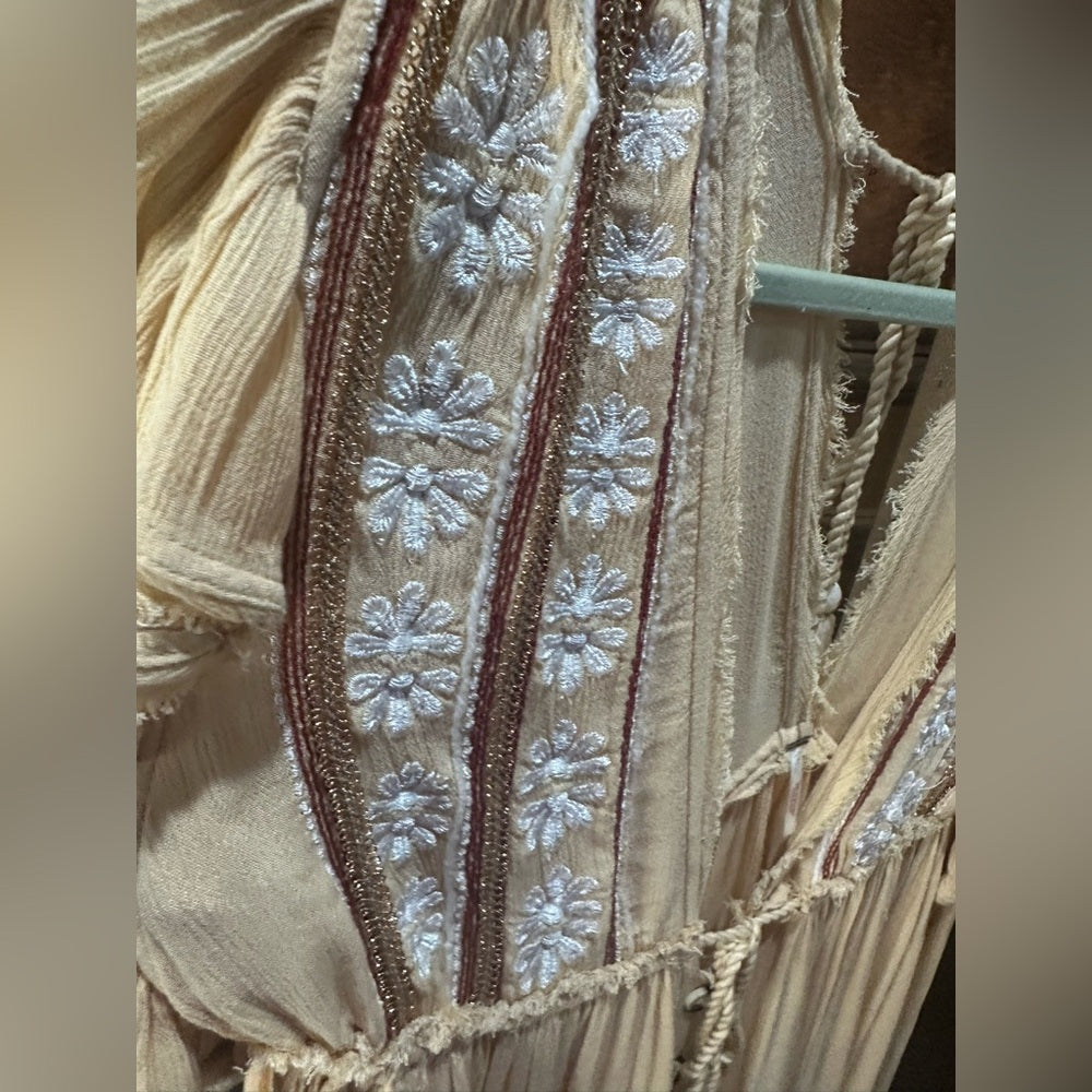 SIZE S Free People Yellow Resort Sundress w/Plunge Neckline, Flutter Sleeves