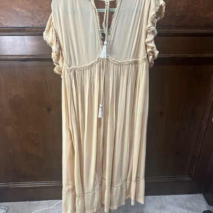 SIZE S Free People Yellow Resort Sundress w/Plunge Neckline, Flutter Sleeves