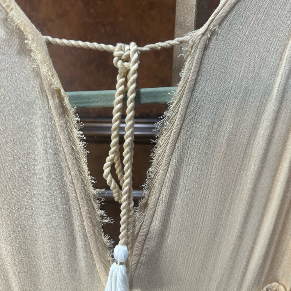 SIZE S Free People Yellow Resort Sundress w/Plunge Neckline, Flutter Sleeves