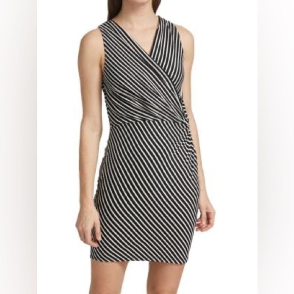 NWT SIZE M Bailey 44 Monochrome Striped Midi Dress