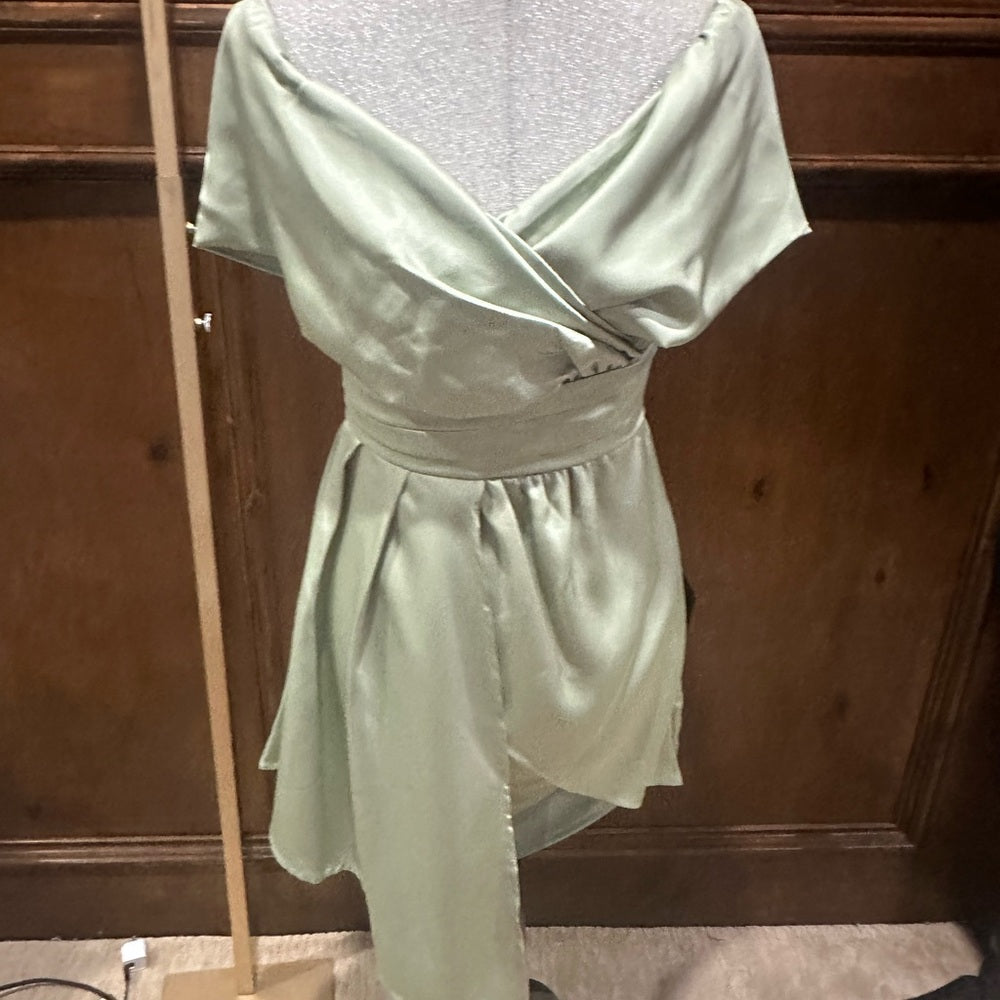 Lulu's Off-Shoulder Light Green Mini Dress