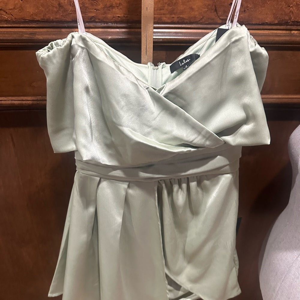 Lulu's Off-Shoulder Light Green Mini Dress
