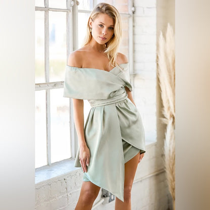 Lulu's Off-Shoulder Light Green Mini Dress