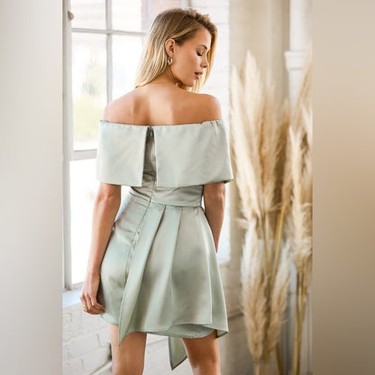 Lulu's Off-Shoulder Light Green Mini Dress