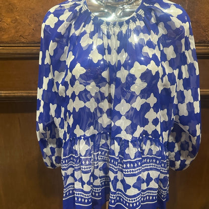 SIZE S Kate Spade Blue and White Geometric Blouse