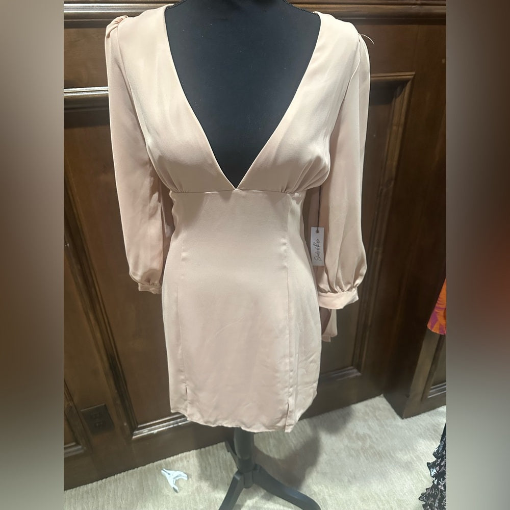 NWT SIZE S Boohoo Blush V-Neck Long Sleeve Dress