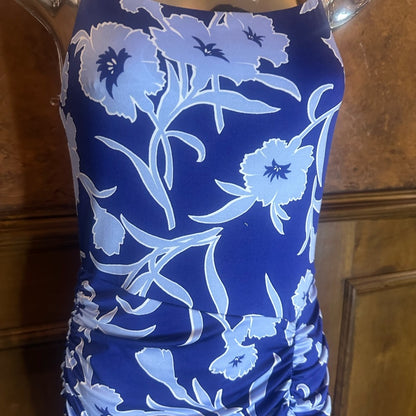 NWOT SIZE M Aqua Strapless Dress in Blue and White Floral