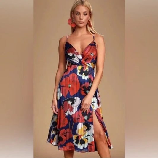 NWT SIZE XS Lulu's Multicolor Floral Midi Dress
