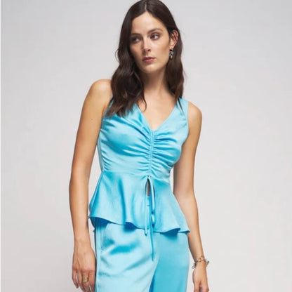 NWT SIZE M Bailey 44 Aqua Sleeveless Ruched Crop Top