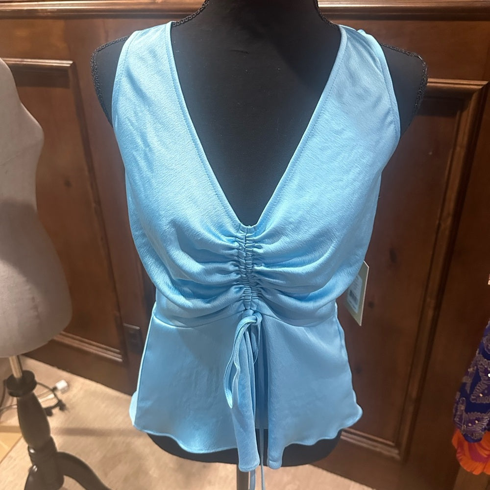 NWT SIZE M Bailey 44 Aqua Sleeveless Ruched Crop Top