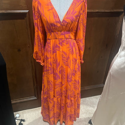 SIZE 4 Vibrant Long Sleeve Dress in Orange and Pink