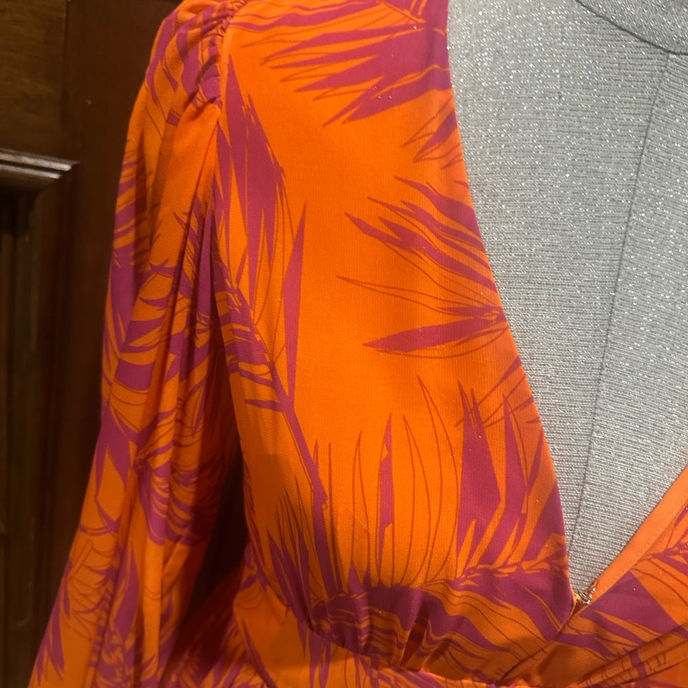 SIZE 4 Vibrant Long Sleeve Dress in Orange and Pink