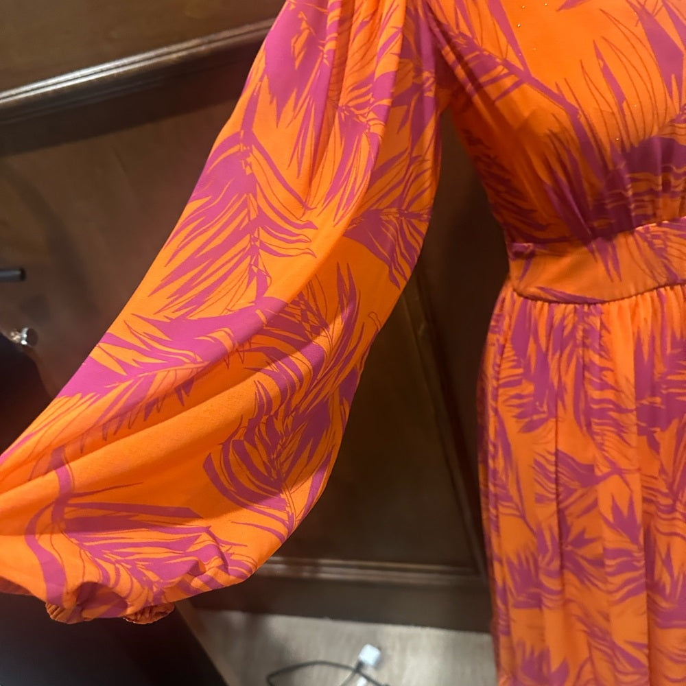 SIZE 4 Vibrant Long Sleeve Dress in Orange and Pink