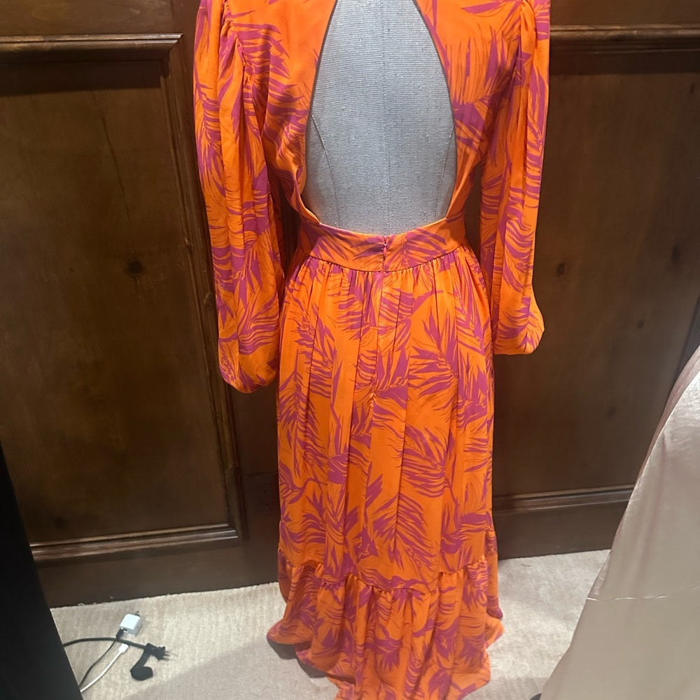 SIZE 4 Vibrant Long Sleeve Dress in Orange and Pink