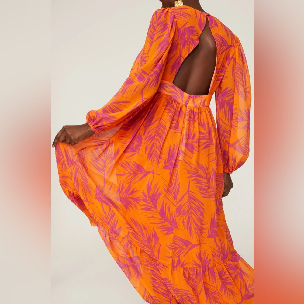 SIZE 4 Vibrant Long Sleeve Dress in Orange and Pink