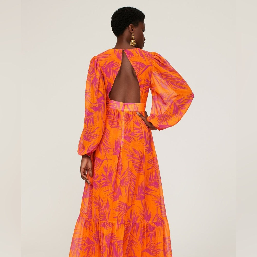 SIZE 4 Vibrant Long Sleeve Dress in Orange and Pink