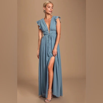 NWT SIZE XS Lulu's Elegant Blue Maxi Dress
