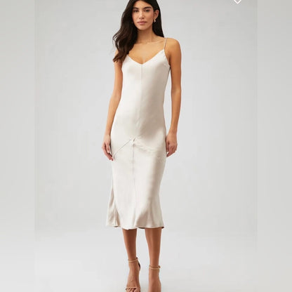 NWT SIZE M Line & Dot Cream Satin Midi Dress