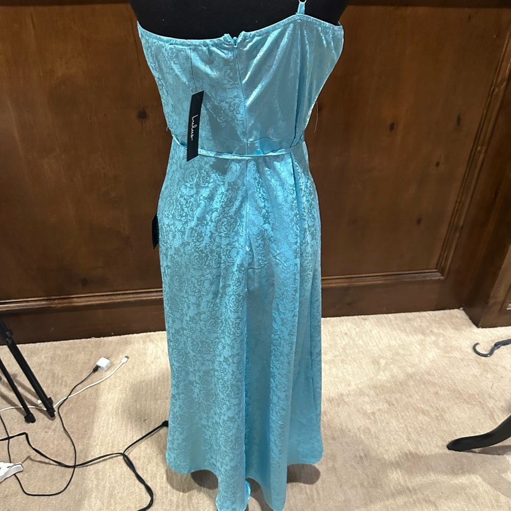 NWT SIZE S Lulu's Strapless Blue Satin Dress