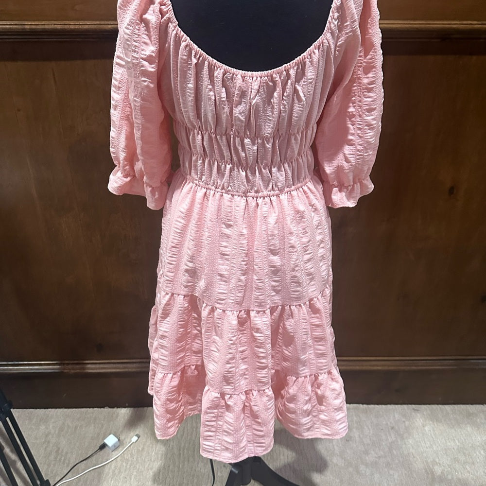 NWOT SIZE L Liberty Love Blush Pink Tiered Mini Dress
