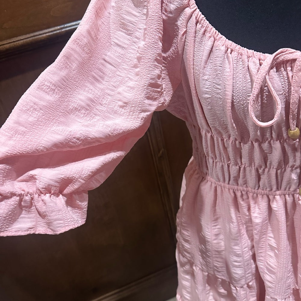 NWOT SIZE L Liberty Love Blush Pink Tiered Mini Dress