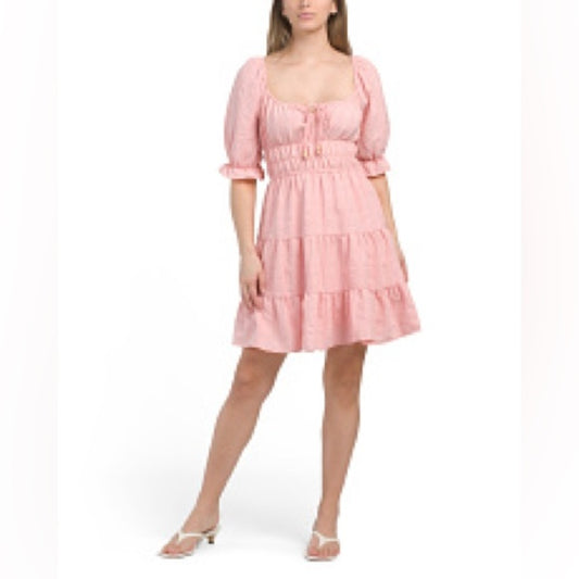 NWOT SIZE L Liberty Love Blush Pink Tiered Mini Dress