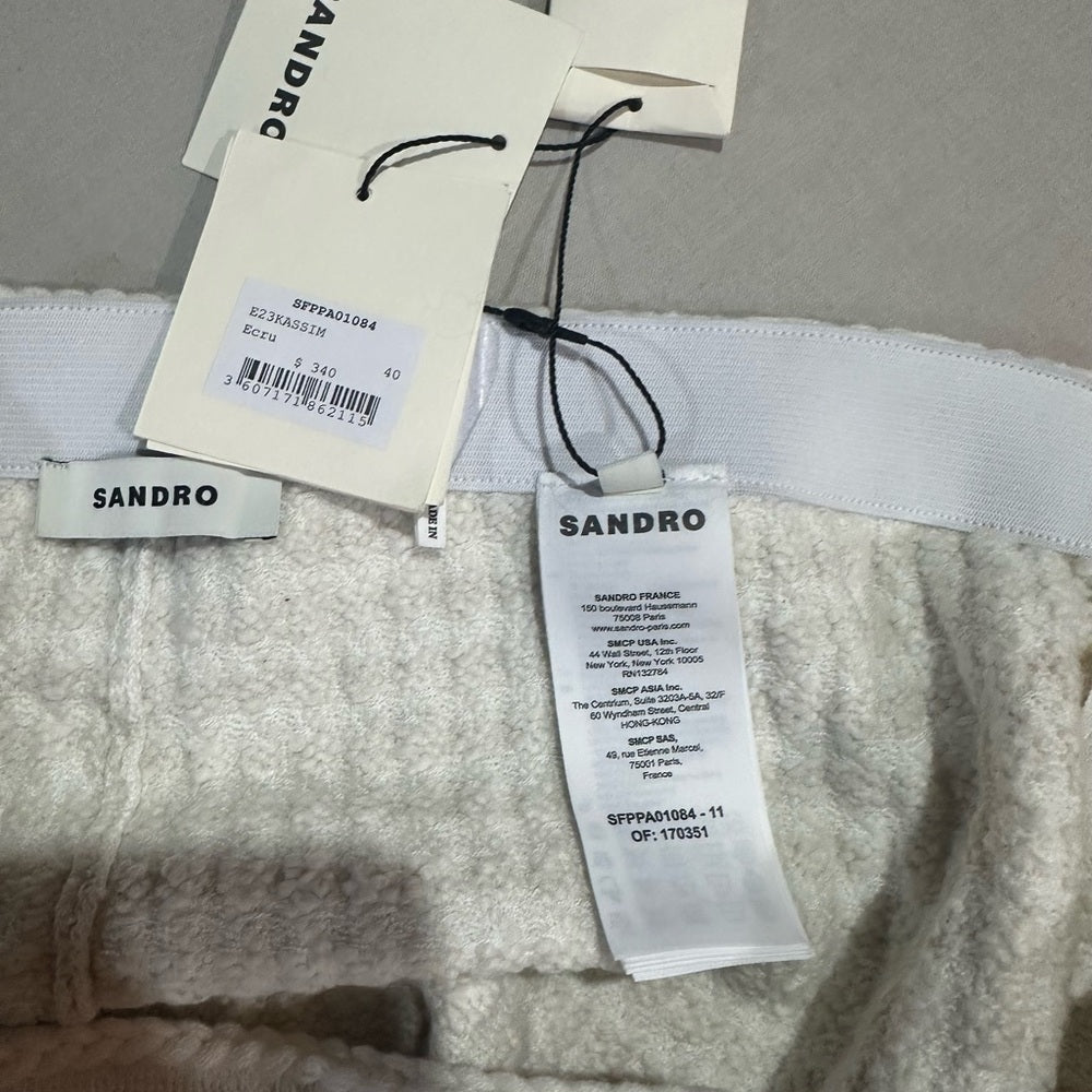 NWT SIZE 40 Sandro Cream Textured Wide Leg Pants