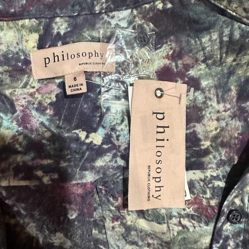 NWT SIZE 6 Philosophy Multicolor Abstract Blouse