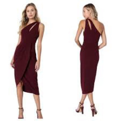 NWT SIZE XS Lulu's Elegant One Shoulder Wine Dress