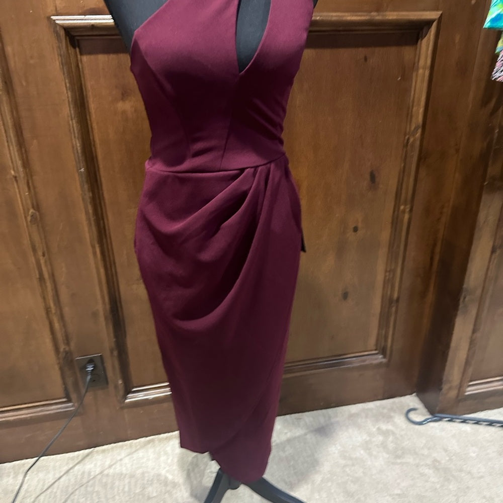 NWT SIZE XS Lulu's Elegant One Shoulder Wine Dress