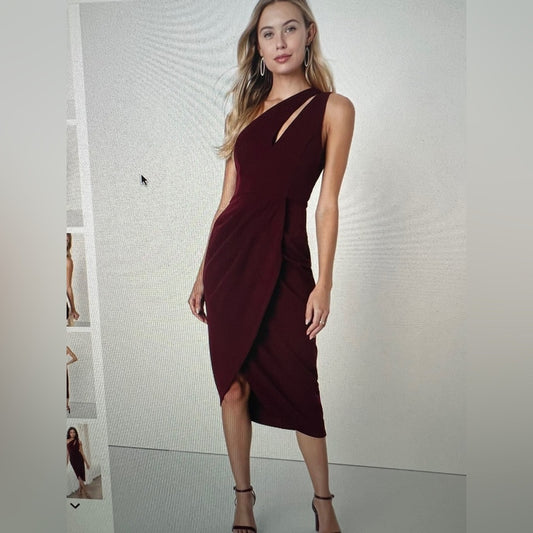 NWT SIZE XS Lulu's Elegant One Shoulder Wine Dress