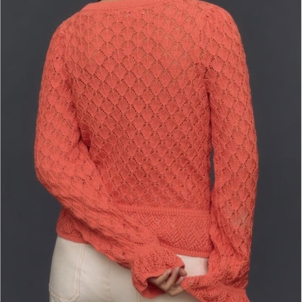SIZE S ANTHROPOLOGY Vibrant Coral Textured Sweater