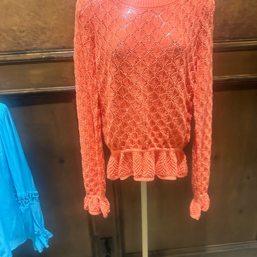 SIZE S ANTHROPOLOGY Vibrant Coral Textured Sweater