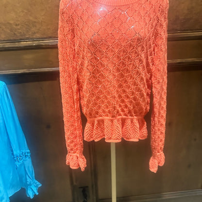 SIZE S ANTHROPOLOGY Vibrant Coral Textured Sweater