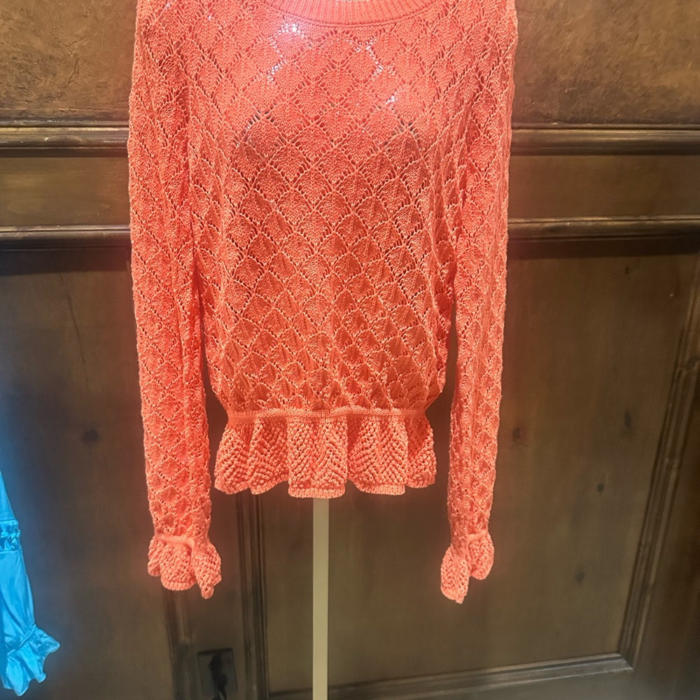 SIZE S ANTHROPOLOGY Vibrant Coral Textured Sweater