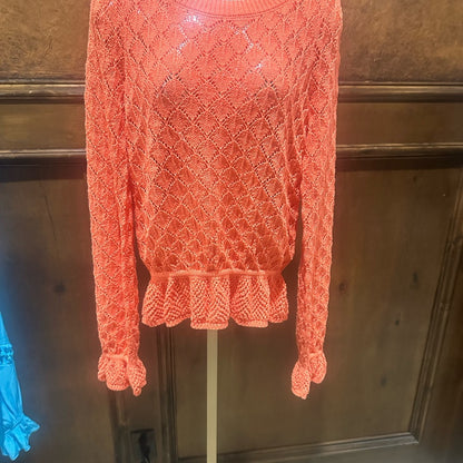SIZE S ANTHROPOLOGY Vibrant Coral Textured Sweater