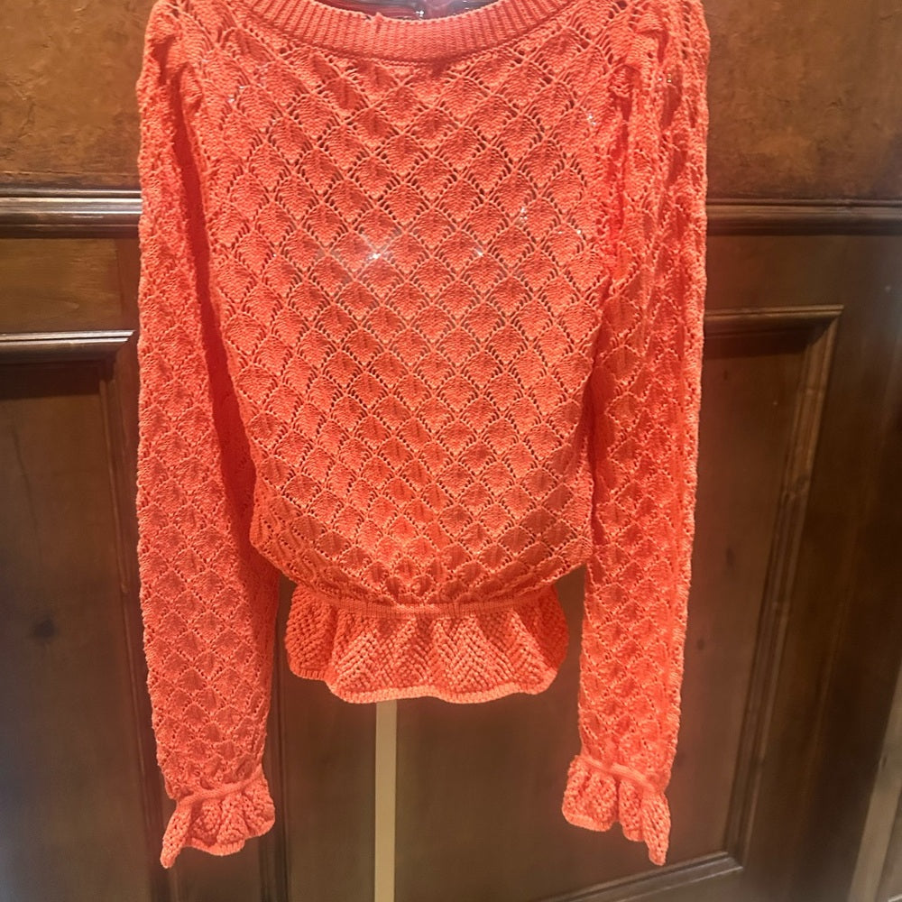 SIZE S ANTHROPOLOGY Vibrant Coral Textured Sweater