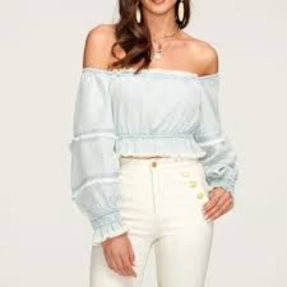 NWT SIZE XL Ramy Brook Sky Blue Smocked Blouse