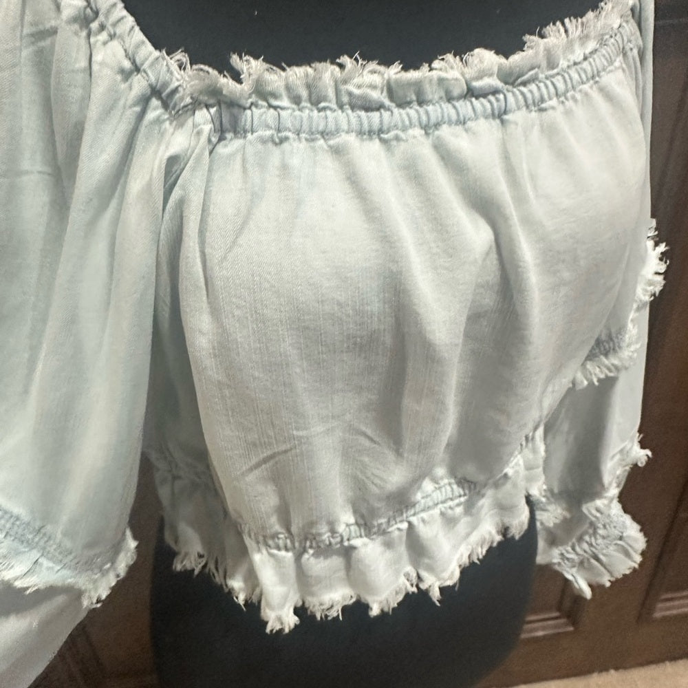 NWT SIZE XL Ramy Brook Sky Blue Smocked Blouse