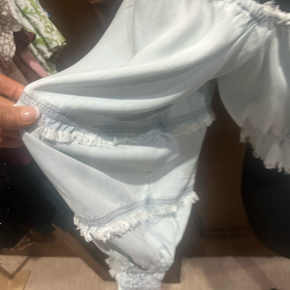 NWT SIZE XL Ramy Brook Sky Blue Smocked Blouse