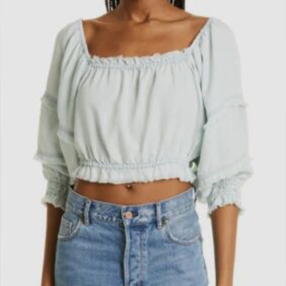 NWT SIZE XL Ramy Brook Sky Blue Smocked Blouse