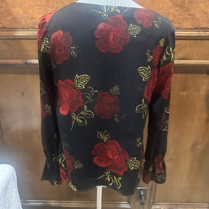 SIZE S cupcakes & cashmere Black Blouse with Red Floral Design