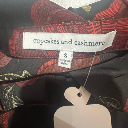 SIZE S cupcakes & cashmere Black Blouse with Red Floral Design
