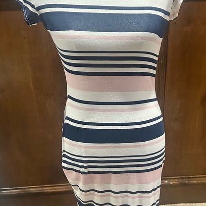 NWT SIZE 6 Boohoo Striped Midi Dress in Navy and Cream