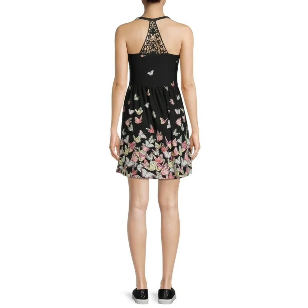 SIZE L No Boundaries Strapless Dress with Black and Pink Floral Design