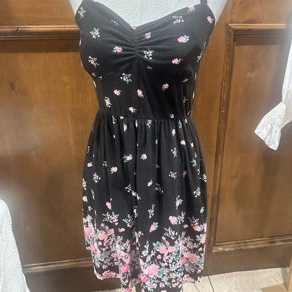 SIZE L No Boundaries Strapless Dress with Black and Pink Floral Design