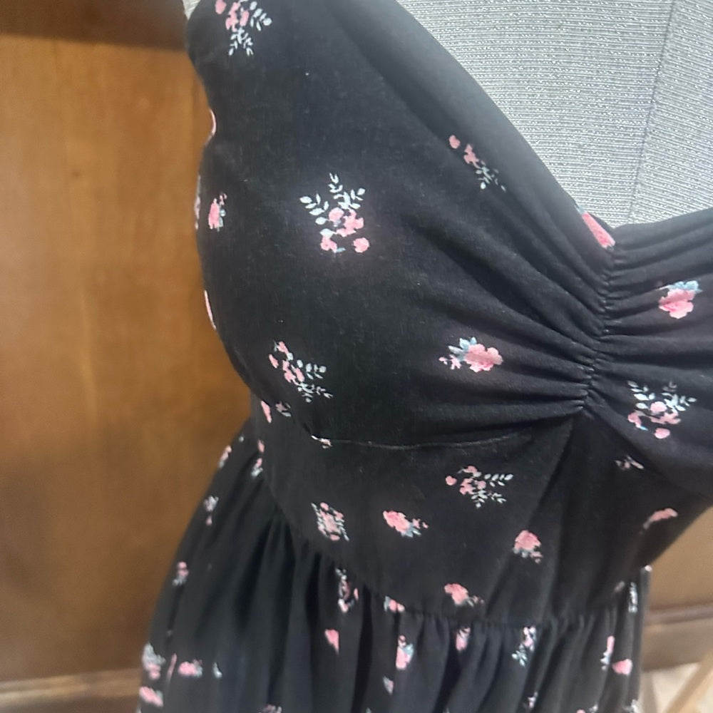 SIZE L No Boundaries Strapless Dress with Black and Pink Floral Design