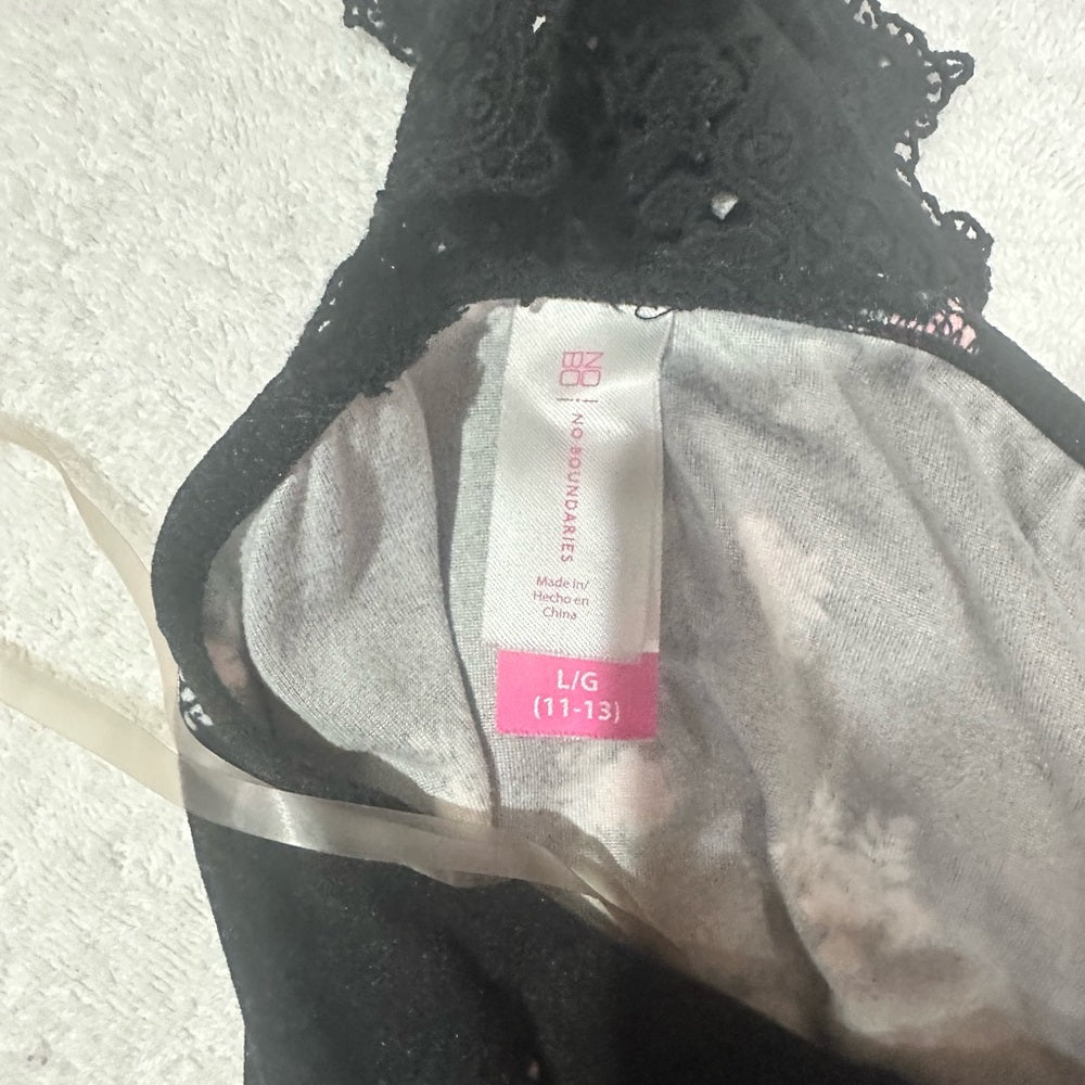 SIZE L No Boundaries Strapless Dress with Black and Pink Floral Design